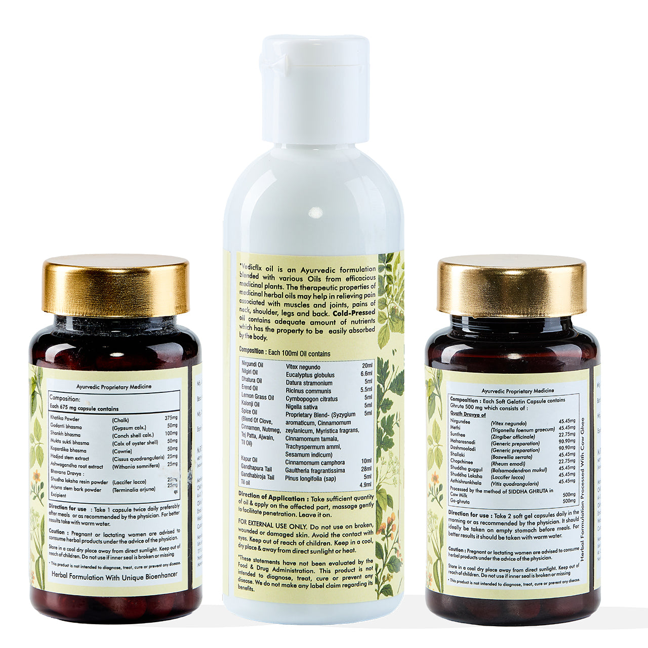 VedicCal + VedicFlx Oil + VedicFlx Capsules Combo Pack of 3